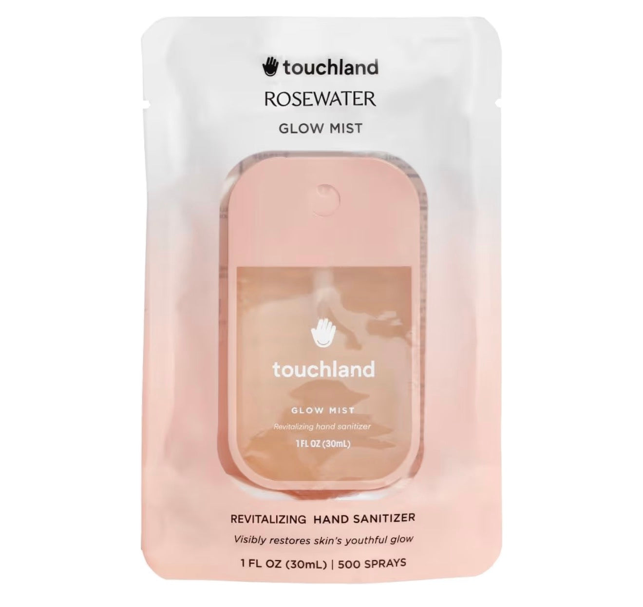 PRE-ORDER | Touchland Glow Mist Revitalizing Hand Sanitizer Spray, Rosewater scented - 1FL. OZ