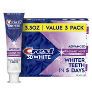 Crest 3DWhite Advanced Teeth Whitening Toothpaste, Radiant Mint, 3.3 oz - Pack of 3